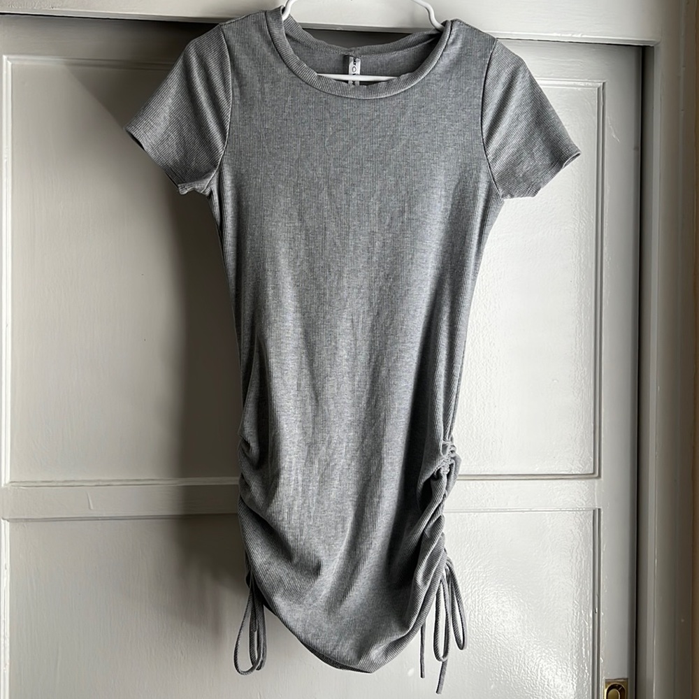 Grey dress with tie up scrunches on the side